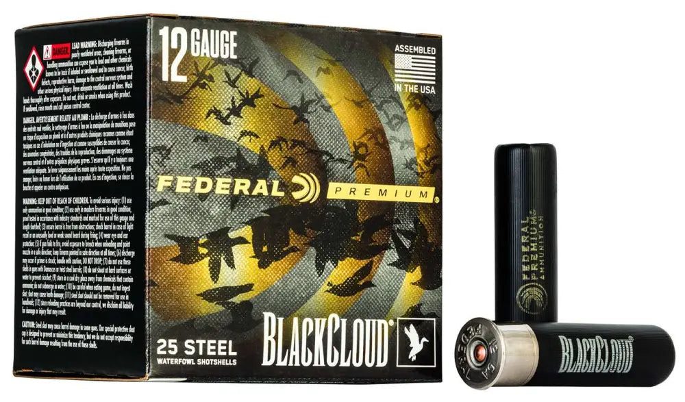 Federal 12 Gauge 3.5-inch Black Cloud FS Steel Waterfowl Hunting Ammo – 1 1/2 oz, 2 Shot Size, 25 Rounds per Box