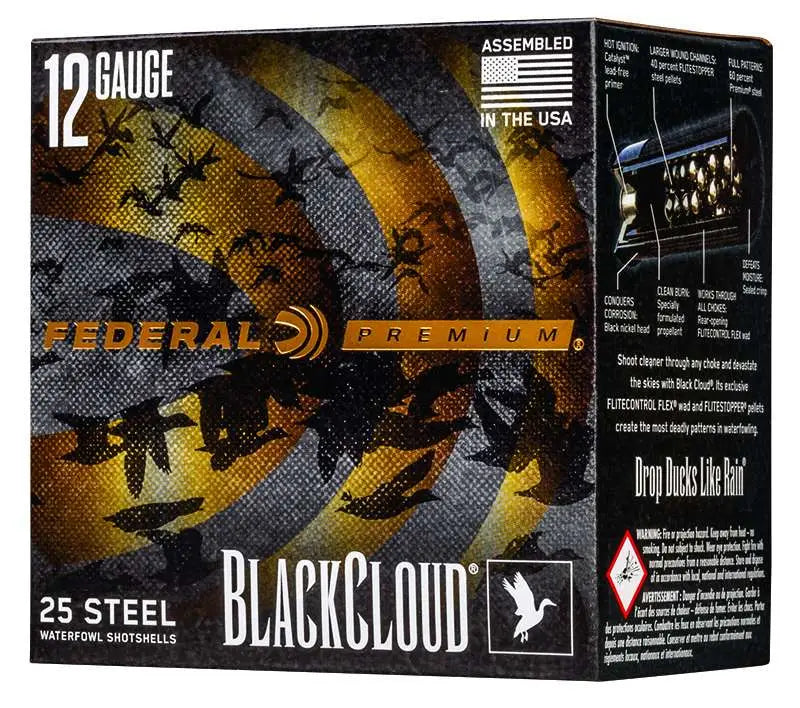 Federal 12 Gauge 3-inch Black Cloud FS Waterfowl Steel Shot Shells, 1-1/4 Ounce BB, 25 Rounds per Box