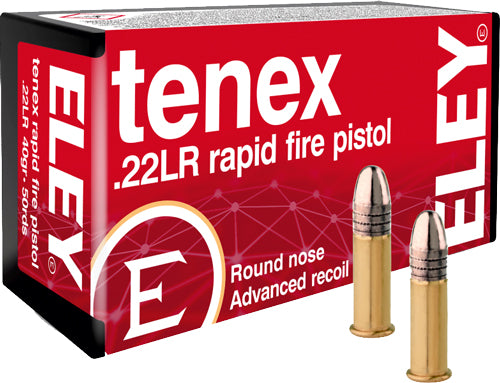 Eley Tenex Rapid Fire Pistol .22 Long Rifle Ammunition - 40 Grain Lead Solid, 1085 FPS