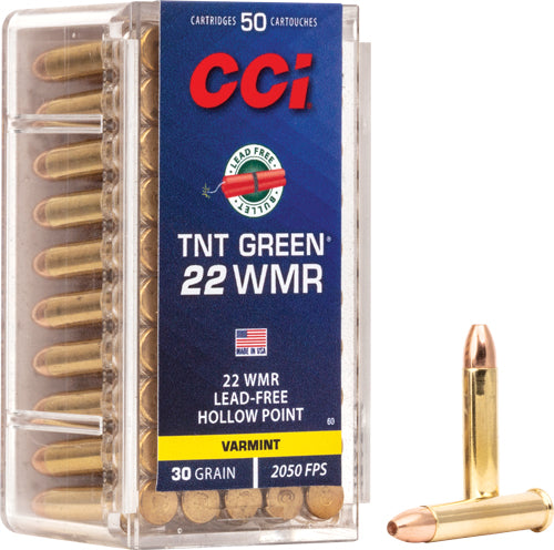 CCI TNT Green 22 WMR Lead-Free Ammunition - 30 Grain Hollow Point, 2050 fps, Explosive Varminter