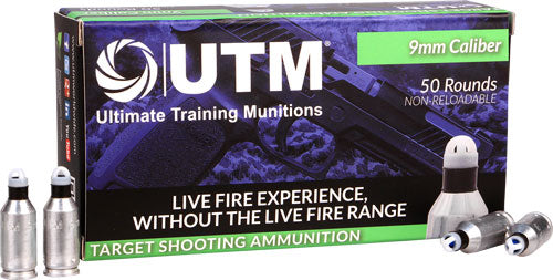 UTM 9mm Target Ammunition with Plastic Projectiles - Reloadable, 50 Rounds per Box