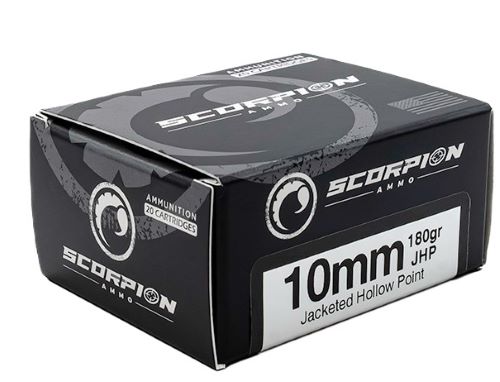 Scorpion Ammo 10180JHP-S20 10mm Automatic Jacketed Hollow Point Ammo - 158 Grains, Reloadable, 20 Rounds per Box