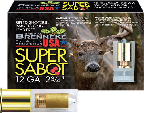 Brenneke USA Super Sabot 12 Gauge Slug Ammunition - 1-1/8 oz, 1407 FPS, Rifled Barrel Use