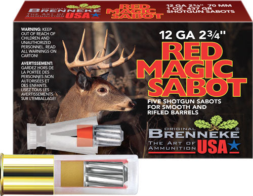 Brenneke USA Red Magic 12 Gauge Slug Ammunition - 2 3/4 inch, 1 oz Lead Slugs, 1509 FPS