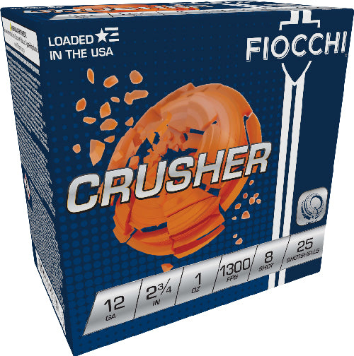 Fiocchi Crusher 12 Gauge 2.75-inch Shotshells - #8 Lead Shot, 1300 FPS