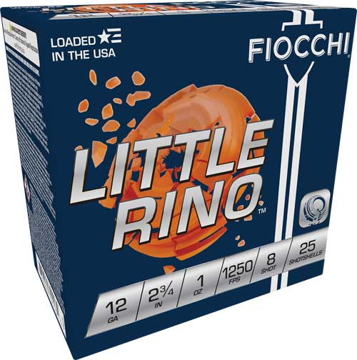 Fiocchi Little Rino 12 Gauge 2.75-Inch Shotshells - #8 Lead Shot, 1250 FPS, 25 Rounds per Box