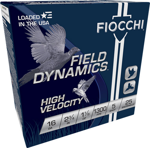Fiocchi 16 Gauge 2.75-Inch Shotgun Shells – 1-1/8 Ounce #5 Lead Shot, Velocity 1300 FPS