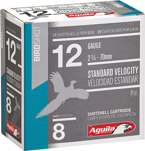 Aguila 12 Gauge 2.75-inch Shotshell with #8 Lead Shot - 1200 FPS, 1-1/8 Ounce, Pack of 25