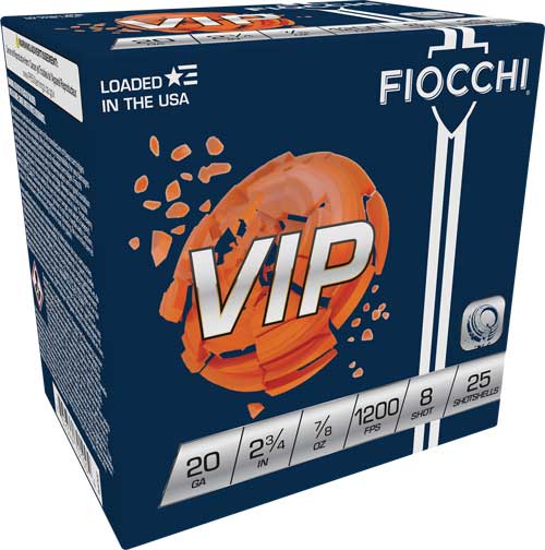 Fiocchi VIP 20 Gauge 2.75-Inch Shotgun Shells, 7/8 Ounce #8 Lead Shot (25 Rounds per Box)