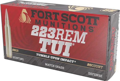 Fort Scott 223 Rem 55 Grain Copper Solid TUI Ammunition - Reloadable, 20 Rounds per Box