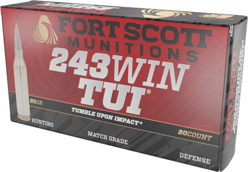 Fort Scott 243 Winchester 80-Grain Copper Solid TUI Ammunition - Reloadable, 20 Rounds per Box