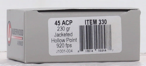 Underwood Ammo 45 ACP 230 Grain Jacketed Hollow Point Ammunition