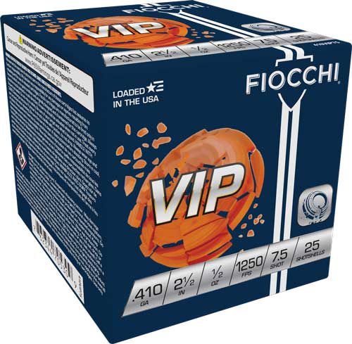 Fiocchi VIP 410 Bore Shotshells – 2.5 Inch, #7.5 Shot, 1250 FPS, 1/2 Ounce Lead Shot