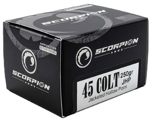 Scorpion Ammo 45C250JHP-S20 .45 Long Colt Jacketed Hollow Point Ammunition, 250 Grains, Reloadable, 20 Rounds per Box