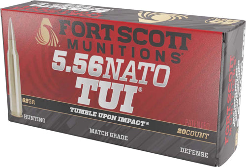 Fort Scott 5.56x45 NATO 62-Grain Copper Solid Bullet Ammunition – Reloadable, 20 Rounds per Box