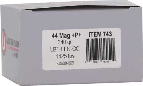 Underwood Ammo 44 Rem Mag +P+ 340-Grain Lead Flat Nose Gas Check Ammunition