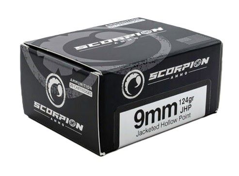 Scorpion Ammo 9124JHP-S20 9mm Luger Jacketed Hollow Point Ammunition, 124 Grains, 20 Rounds per Box