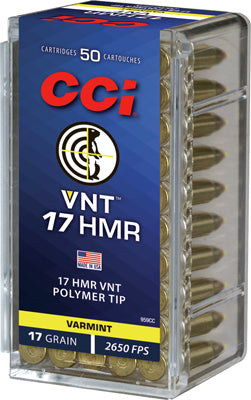 CCI VNT .17 HMR 17 Grain Polymer Tip Ammunition, 50 Rounds per Box