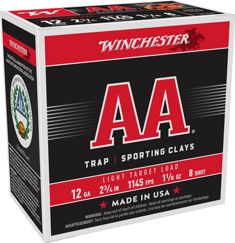 Winchester Ammunition AA 12 Gauge 2.75 Inch Shotshells with #8 Lead Shot - 1145 FPS, 1-1/8 oz, 25 Rounds per Box
