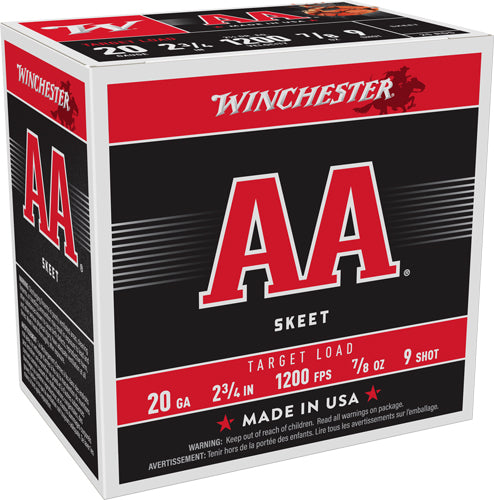 Winchester Ammunition AA 20 Gauge Shotshells, 2.75 Inch, 7/8 oz #9 Lead Shot, 1200 fps - Box of 25