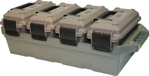 MTM 4-Can Ammo Crate with Four Sealed .30 Caliber Ammo Cans for Bulk Ammo Storage in Dark Earth/Green