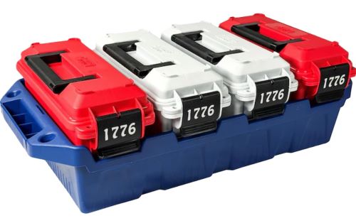 MTM 30 Caliber 4-Can Ammo Holder with Water Resistant Seal, Red/White/Blue