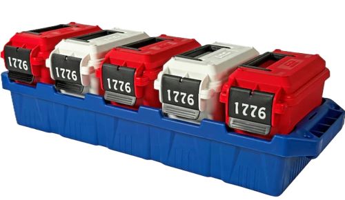 MTM 5 Mini Ammo Cans with Water-Resistant O-Ring Seal – Made in USA, Red/White/Blue