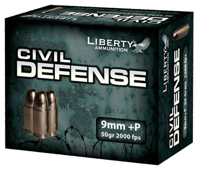 Liberty Civil Defense 9mm Luger +P Personal Defense Ammunition – 50 Grain Copper Hollow Point Fragmenting Round
