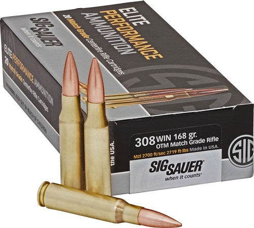 SIG Ammunition 308 Winchester 168 Grain Open Tip Match - Reloadable, 20 Rounds