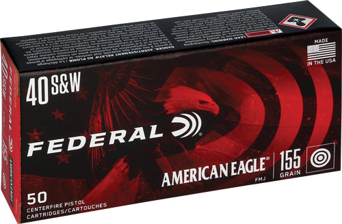 Federal American Eagle .40 S&W 155-Grain FMJ Ammunition – Reloadable, 50 Rounds