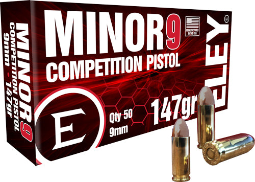 Eley Minor 9 Competition 9mm Ammunition - Full Metal Jacketed, 147 Grains, 50 Rounds per Box