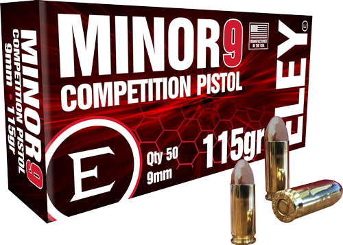 Eley Minor 9 Competition 9mm Full Metal Jacketed Ammunition - 115 Grains, Reloadable, 50 Rounds per Box