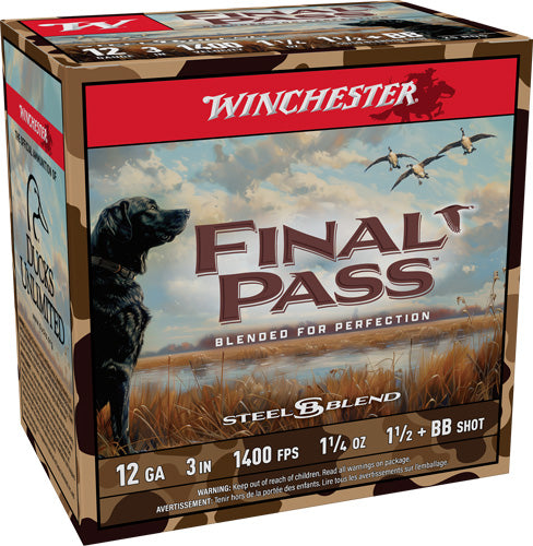 Winchester Ammunition Final Pass 12 Gauge 3-inch Shotshells, Non-Toxic, 1-1/4 oz BB & 1.5 Shot