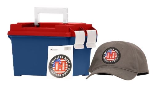 Frontier 5.56x45 55 Grain FMJ Ammo in Red, White, and Blue Ammo Can with Hat