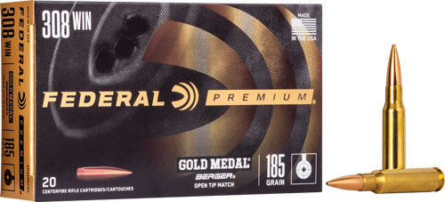 Federal Gold Medal .308 Win Ammunition - 185 Grain Jacketed Hollow Point, Reloadable, 20 Rounds per Box
