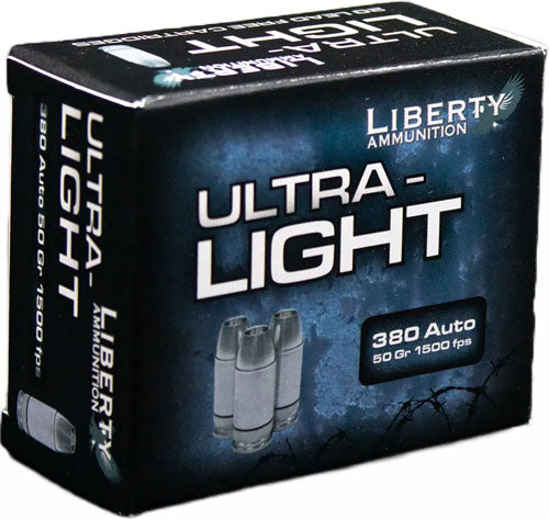 Liberty Ultra Light .380 ACP Copper Solid Hollow Point Ammunition, 50 Grains, 20 Rounds per Box