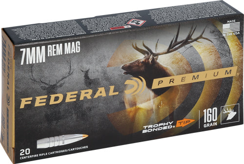 Federal Premium 7mm Remington Magnum Trophy Bonded Tip Ammo - 160 Grain, Polymer Tipped, Reloadable
