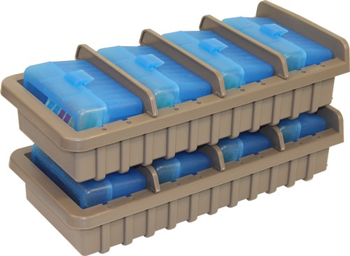 MTM Ammo Rack with 4 RS-50 Ammo Boxes – 200 Round Storage for 5.56x45, .223, .204, or 6x47 Ammo in Dark Earth/Blue