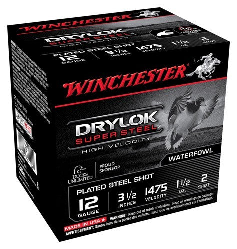 Winchester Ammunition DryLock 12 Gauge 3.5-Inch Shotgun Shells - Non-Toxic Steel Shot, #2 Shot Size, 1475 FPS Velocity