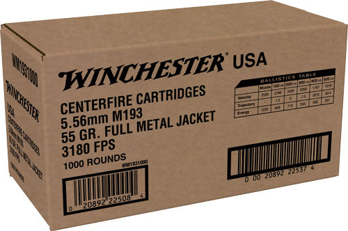 Winchester Ammunition USA 5.56x45mm NATO 55 Grain Full Metal Jacketed Ammo