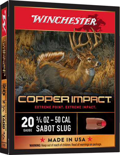 Winchester Ammunition Copper Impact 20 Gauge Slug Shells, 2.75 Inch, Non-Toxic Shot - Pack of 5