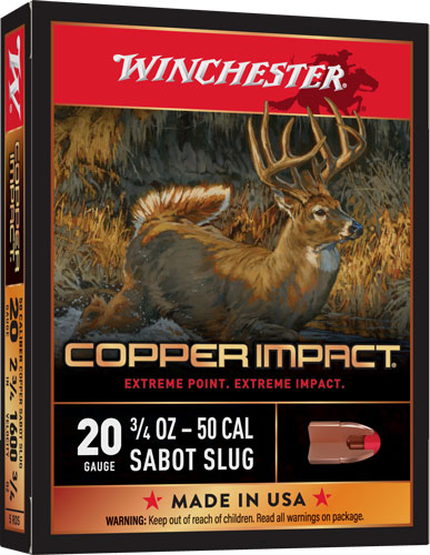 Winchester Ammunition Copper Impact 20 Gauge Slug Shells, 2.75 Inch, Non-Toxic Shot - Pack of 5