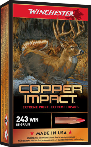 Winchester Copper Impact .243 Win Ammunition – 85 Grain Copper Solid Bullet, Reloadable