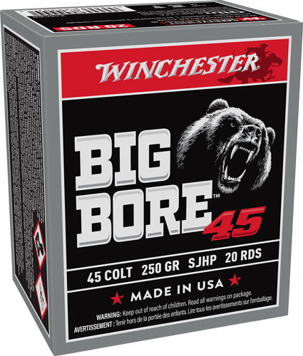 Winchester Ammunition Big Bore .45 Long Colt Jacketed Hollow Point, 250 Grains, Reloadable - 20 Rounds per Box