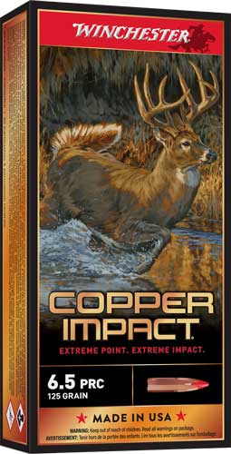 Winchester Ammunition Copper Impact 6.5 PRC - 125 Grain Copper Solid Bullets, Reloadable, 20 Rounds per Box