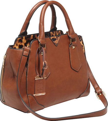 Bulldog Concealed Carry Purse with Animal Print Accents - 16" x 9.5" x 5.5" Ultra-Durable PU Leather Satchel