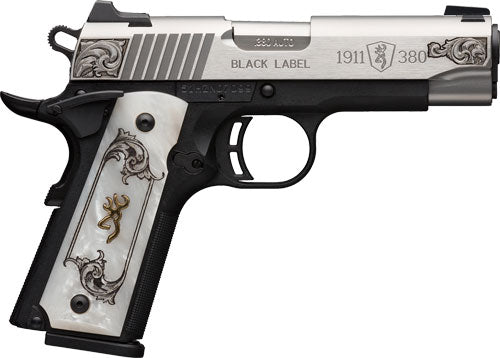 Browning 1911-380 SS/Engraved Semi-Auto Pistol with Pearl Grips and Steel Slide