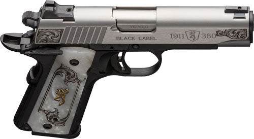Browning 1911-380 SS/Engraved Semi-Auto Pistol with Pearl Grips and Steel Slide