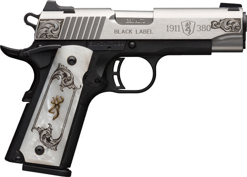 Browning 1911-380 SS/Engraved Semi-Auto Pistol with Pearl Grips and Stainless Slide