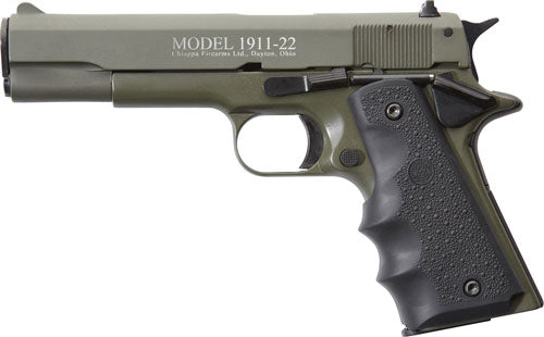 Chiappa 1911-22 .22 Long Rifle Semi-Auto Pistol with Green Frame and Slide, 5-Inch Barrel, Hogue Rubber Grips, Includes Two Magazines